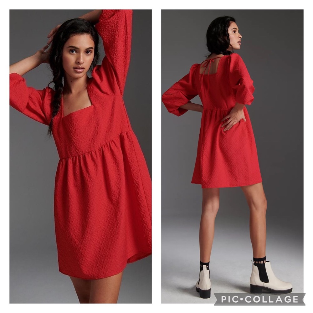 Anthropologie Amadi Ester Square Neck Red Dress